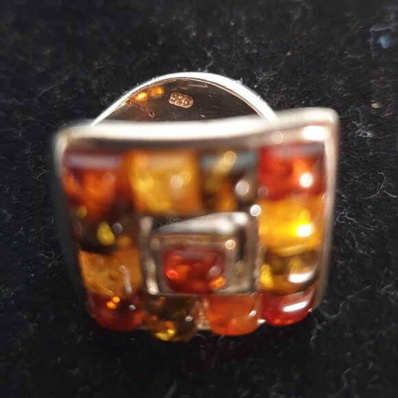 BOLD Baltic AMBER 925 Sterling Silver Cocktail Ring - Picture 7 of 11